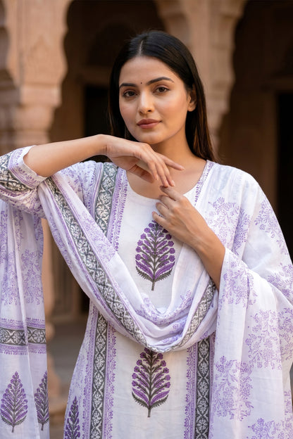 Premium Cotton Hand Block Print 3 Piece Suit Set with Dupatta for Women