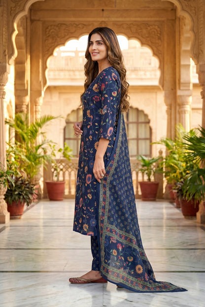Midnight Meadow Pure Cotton Floral Print Three Piece Suit Set
