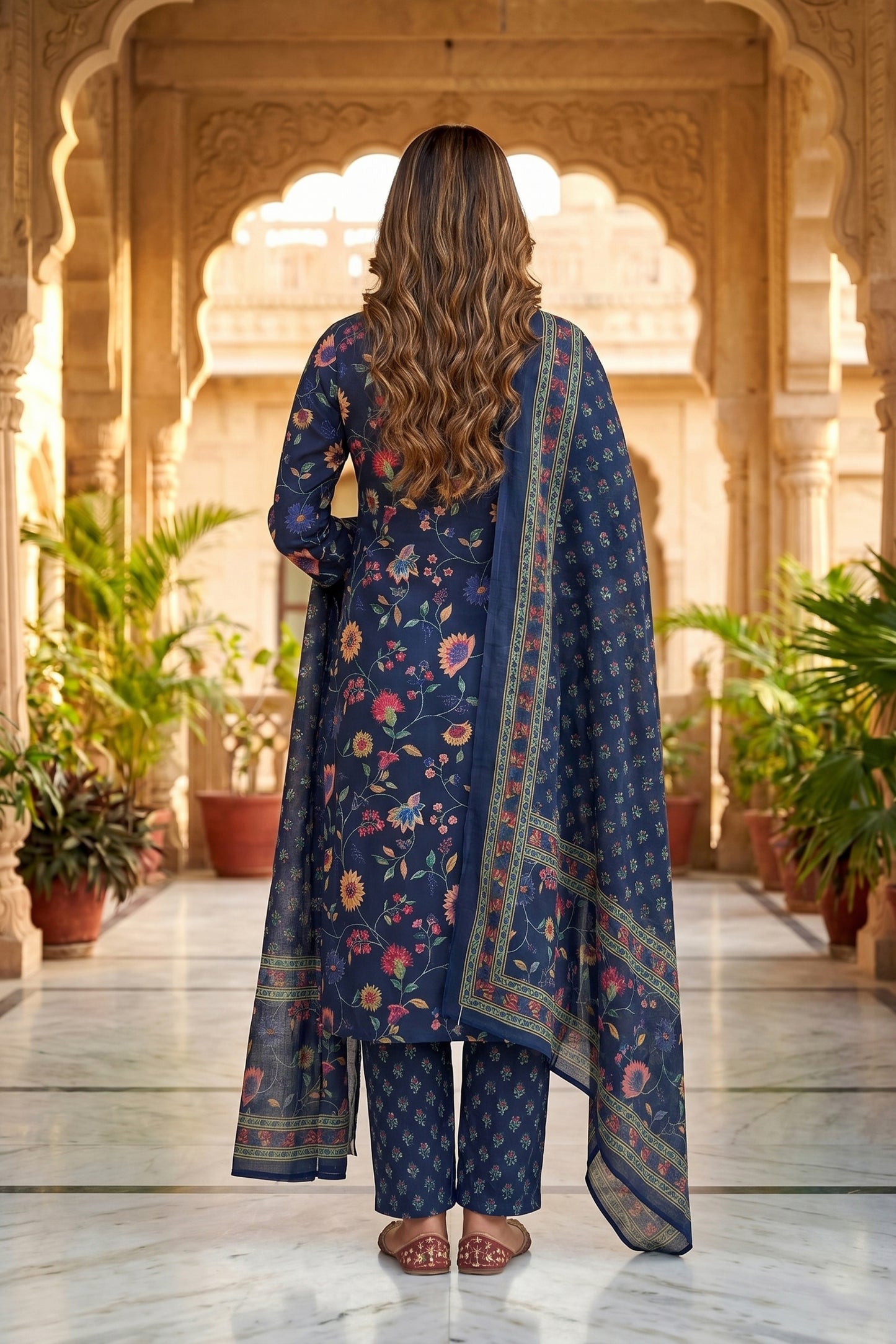 Midnight Meadow Pure Cotton Floral Print Three Piece Suit Set