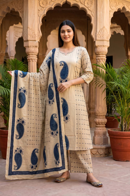 Desert Dune Pure Cotton Paisley Print Three Piece Suit Set