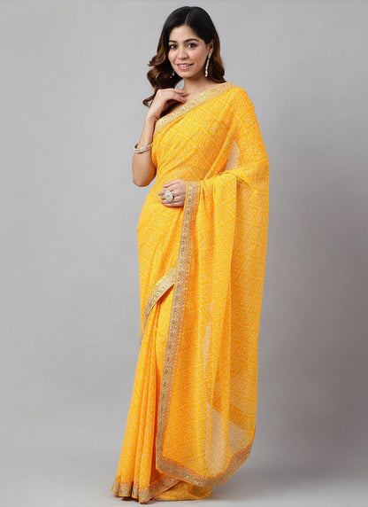 Vegaa Fashion Yellow Soft Georgette Bandhani Saree