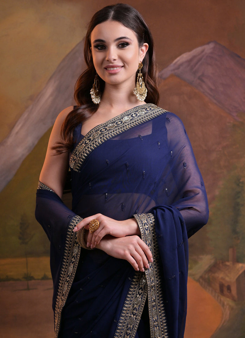 Vegaa Fashion Blue Heavy Georgette Sequence Work Saree